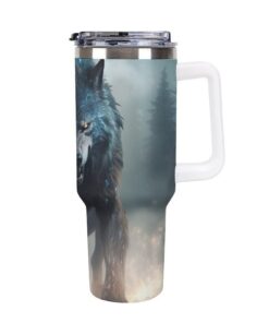 3D-Druck Wolf Isolierter Edelstahl Thermobecher - Hält Getränke Heiß und Kalt Länger - Auslaufsicher Mit Strohhalm 40oz