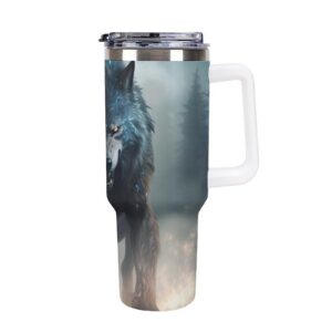 3D-Druck Wolf Isolierter Edelstahl Thermobecher - Hält Getränke Heiß und Kalt Länger - Auslaufsicher Mit Strohhalm 40oz