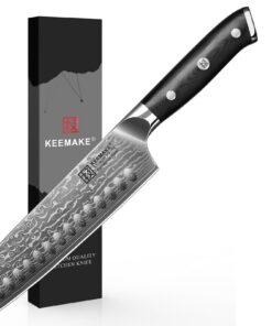 KEEMAKE Santoku Messer 17,8cm, scharf geschliffen, 67-Schichtig Damaststahl für Fleisch- und Fischkutscherei, Küchenmess