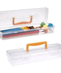 SUMTree 2 Stück Pinselbox aus Kunststoff, tragbar, Aufbewahrungsbox mit Deckel für Pinsel, Bleistifte, Zeichenwerkzeuge (gelber Griff)