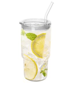 Dingerjar Eisbecher mit Deckel und Strohhalm, Borosilikatglas, 720 ml, für Eiskaffee undSmoothies | Dingerjar Glasbeche