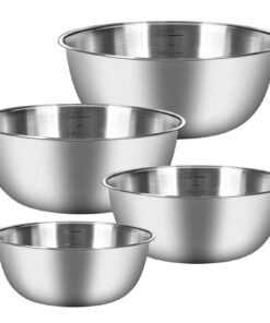 Chuner Rührschüssel 4er-Set, Edelstahl, Spülmaschinenfest, für Salat und Snacks, 0.7 L/1.2 L/1.8 L/|5 L