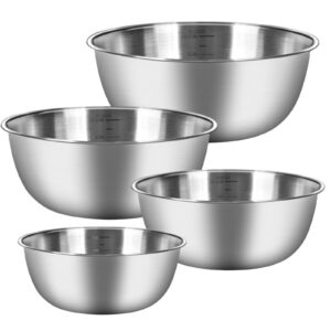 Chuner Rührschüssel 4er-Set, Edelstahl, Spülmaschinenfest, für Salat und Snacks, 0.7 L/1.2 L/1.8 L/|5 L