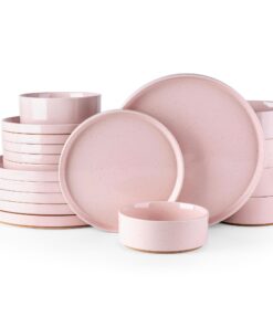AmorArc Keramik-Geschirr-Set 18-teilig für 6 Personen, kratzfest & spülmaschinenfest, Rosa gesprenkelte Steingut