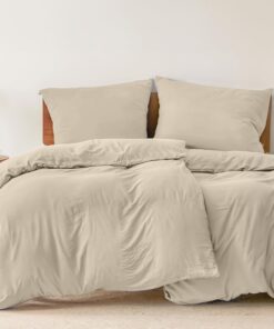 Dreamzie - Bettwäsche 100% Mikrofaser 135x200 cm Einzelbett - Beige - Zertifiziert ohne Chemikalien OEKO-TEX STANDARD 10