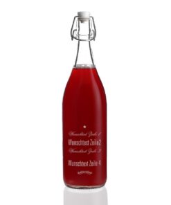 Herz & Heim® Glas Bügelflasche mit 4-Zeilen Gravur verschiedene Schriften personalisiert