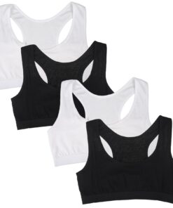 YUFFQOPC 4er-Pack White-Black Sport BH für Mädchen, Baumwolle, Träger-Top für Kinder, Tweens & Teenager