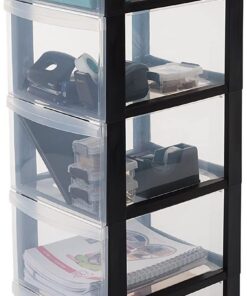 Iris Ohyama Schwarz Kunststoff-Schubladenbox mit Griffe DC-305, BPA-frei, für Schlafzimmer und Büro, 5 tiefen Schublade