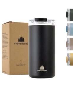 Groenenberg Thermobecher 473 ml | Auslaufsicher | Hält min. 4 h warm | Recycling-zertifizierter Edelstahl (Black)Global