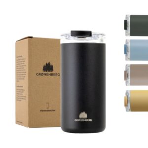 Groenenberg Thermobecher 473 ml | Auslaufsicher | Hält min. 4 h warm | Recycling-zertifizierter Edelstahl (Black)Global