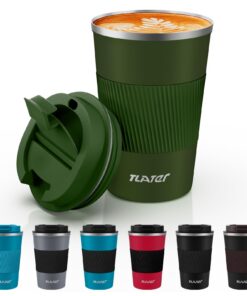 Tlater Kaffeebecher to Go - Doppelwandiger Vakuum-Edelstahl Thermo Becher für Heiß- und Kaltgetränke - 13oz/380ml Thermo