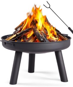 LEADZM Feuerschale Ø60 cm Eisen | Mit Griffen + Feuerhaken für Garten Terrasse Outdoor