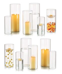 Hewory 12er Kerzengläser Glaszylinder Set - Große Windlichter für Tischdeko Hochzeit Weihnachten mit Boden
