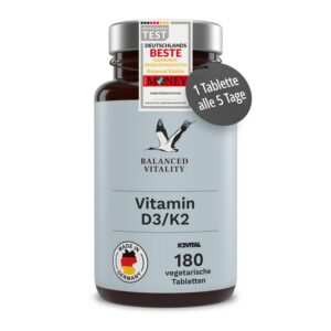 Kappa K2VITAL Vitamin D3 K2 Depositor - 99,7% All Trans MK7 - 180 veg. Tabletten - Sonnenvitamin ohne Zusatzstoffe - lab
