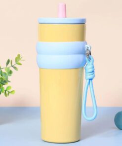 Disoza Thermobecher To Go mit Strohhalm für Kaffeesommer Gelb 24 OZ Edelstahl Tumbler