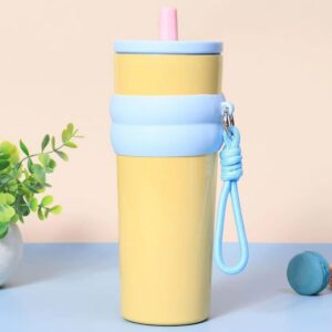 Disoza Thermobecher To Go mit Strohhalm für Kaffeesommer Gelb 24 OZ Edelstahl Tumbler