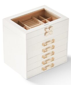 Vee&In. Weißes Schmuckkästchen mit 6 Ebenen für Halsketten und Ohrringe