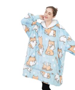 Sacebeleu Flauschige Sherpa TV-Decke mit Ärmeln | Oversized Kapuzen Pullover Kuscheldecke mit Känguru Tasche | Einheitsg