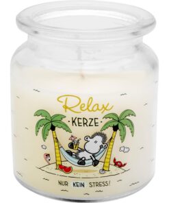 Sheepworld Duftkerze Vanille Glas mit Spruch "Relax" | Geschenk für Sie | 9 cm Höhe, 7,5 cm Durchmesser | 74128