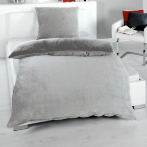 MALIKAWinterPlüschWendebettwäscheNicky-Teddy'CashmereTouch'-200x200CoralFleece-Silber-ANTHRAZIT-135x200cm