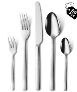Besteck Set 12 Personen, Hunnycook 60-teilig Edelstahl Essbesteck, Spülmaschinenfest für Hause und Restaurant Im Freien,