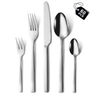Besteck Set 12 Personen, Hunnycook 60-teilig Edelstahl Essbesteck, Spülmaschinenfest für Hause und Restaurant Im Freien,