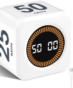 Cuteefun Cube Visueller Timer - Drehbarer Pomodoro Timer mit 5/10/25/50 Minuten, Benutzerdefinierter Countdown, Stummsch
