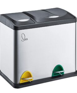 SVITA TC2Combo26 Edelstahl Küchen-Eimer 26Liter Treteimer Silber Mülltrennung