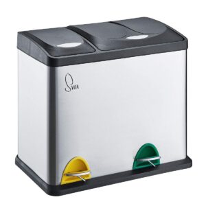 SVITA TC2Combo26 Edelstahl Küchen-Eimer 26Liter Treteimer Silber Mülltrennung