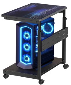 **2-Schicht Höhenverstellbarer Computer Tower Ständer ATX-Gehäuse CPU Halter mit Rollenschreibtisch und Mauspad** | **2