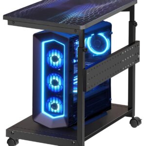 **2-Schicht Höhenverstellbarer Computer Tower Ständer ATX-Gehäuse CPU Halter mit Rollenschreibtisch und Mauspad** | **2