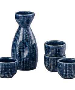 UNICASA Dunkelblau Sake Set Keramik - 1 Topf 4 Becher Warmhaltefunktion für Anfänger