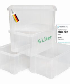 Novaliv 4x 5L-transparente Aufbewahrungsboxen BPA-frei für Haus und Garten