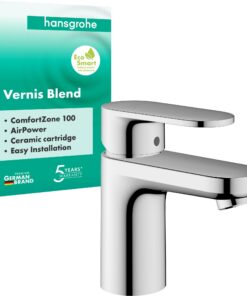 hansgrohe Vernis Blend Waschtischarmatur ohne Ablauf - Wasserhahn Bad, 110 mm Auslauf, Wassersparend (EcoSmart), Chrom