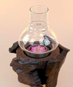 Kinaree Windlicht mit Glas - Rustikal Design - Ideal für Outdoor-Rustikale Deko - 20cm Teak Wurzelholz Tischdeko - Warme