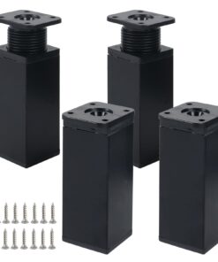 4 Stück Verstellbare Möbelbeine 10 cm Metall Ersatzfüße für Möbel Schwarzer Vierkantprofil-Fuß (Schwarz, 10cm) 4 Stück