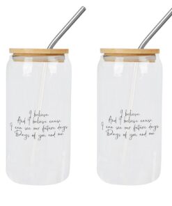 Yelolyio Glas-Kaffeetassen mit Deckel und Strohhalm, Aufschrift "I Believe Cause I Can See Our Future Days", perfektes M