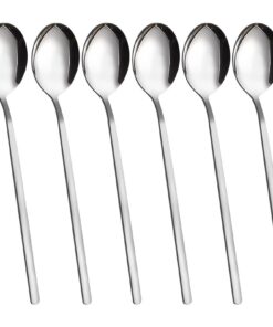 VANRA 18/8 Edelstahl Suppenlöffel mit langem Griff, koreanische Qualität, 21,6 cm, 6 Stück, perfekt für Essen