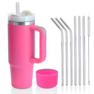 YuanDiann Doppelwandiger Edelstahl Vakuum Isolierbecher mit Griff & Deckel Kaffeebecher to Go Rot