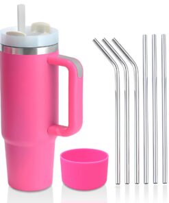 YuanDiann Doppelwandiger Edelstahl Vakuum Isolierbecher mit Griff & Deckel Kaffeebecher to Go Rot