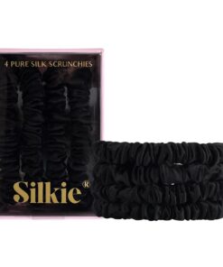SILKIE Schwarze Maulbeerseide Haargummis 100% Reine Seide 4er-Set für Haarpflege und Pferdeschwanzhalter ohne Haarschäde
