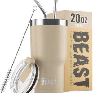 Beast Thermobecher 550 ml - Sand I BPA-frei I Doppelwandiger Trinkbecher für Kaffee oder Eiskaffee I Mehrweg Thermo Kaff