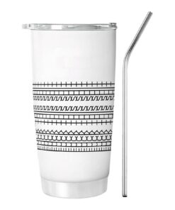 20oz Thermobecher to Go für Heiße und Kalte Getränke (Weiß) - Doppelwandiger Edelstahl Vakuum Thermal Tumbler mit Strohh