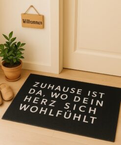 KAMACA Fußmatte mit Spruch "Zuhause ist da, wo Dein Herz sich wohlfühlt" - rutschfeste, schmutzfresche Türmatte 40x60 cm