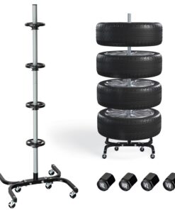 Felgenbaum fahrbar mit Rollen & Feststeller – für Autoreifen 16–24 Zoll (bis 295 mm), belastbar bis 150 kg, inkl. Reifen