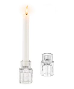 Glasseam Stabkerzenhalter Glas Klar - 2er Set Modern Deko für Esstisch Wohnzimmer