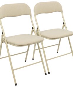 Harbour Housewares 2er Set Beige Gepolstert Klappstühle aus Metall - Leicht Tragbar Drinnen Draußen