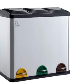 SVITA TC3X20 Edelstahl Treteimer 60 Liter Silber - 3x20L dreifach XXL Küchen-Mülleimer mit trennsystem