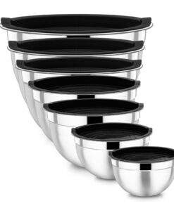 Homikit Schwarz Rührschüssel Set Edelstahl, 6,5/4,5/2,7/2,5/1,5/1,2/0,7L Edelstahl Salatschüssel Luftdicht Decker Kochen
