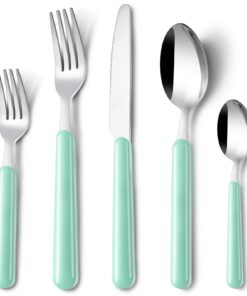 BEWOS 60 teiliges Besteck Set für 12 Personen, Spülmaschinenfest, Lichtgrün, Campinggeeignet | BEWOS Lichtgrün Spülmasc